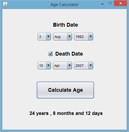 java swing age calculator source code تحميل كود برنامج حساب الأعمار في جافا