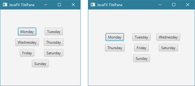 طريقة إضافة مسافة فارغة بين الأشياء التي نضيفها في TilePane في JavaFX
