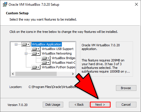 تخصيص برنامج VirtualBox