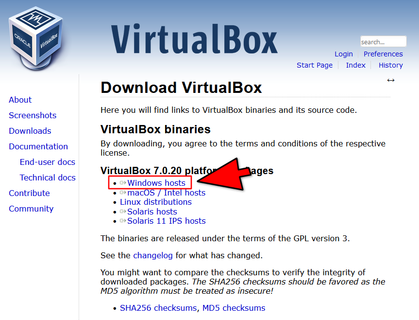 الموقع الرسمي لتحميل VirtualBox