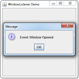 مثال يشرح طريقة تعريف الحدث WindowListener في جافا